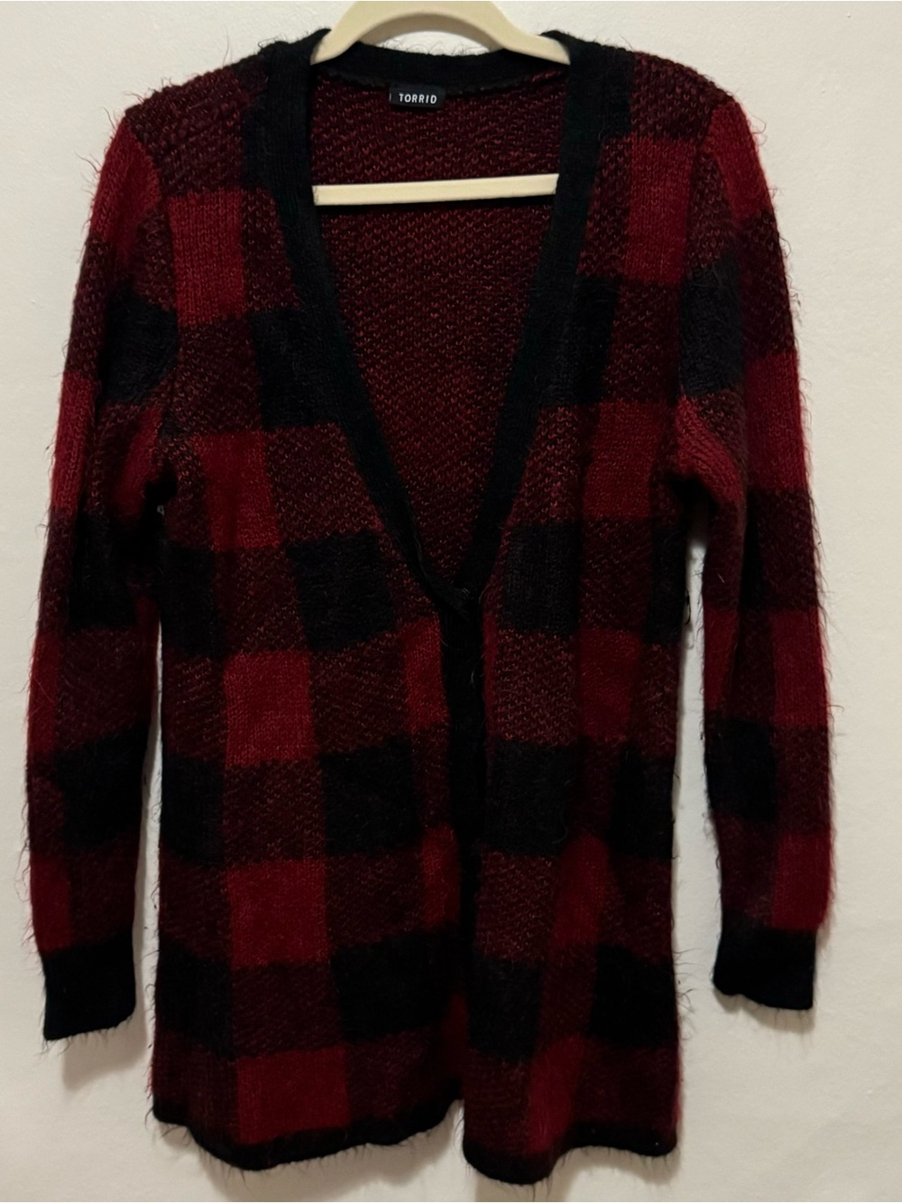 Torrid Cardigan Size 0 (Large/Size 12) Red Black Buffalo Plaid Snap Buttons